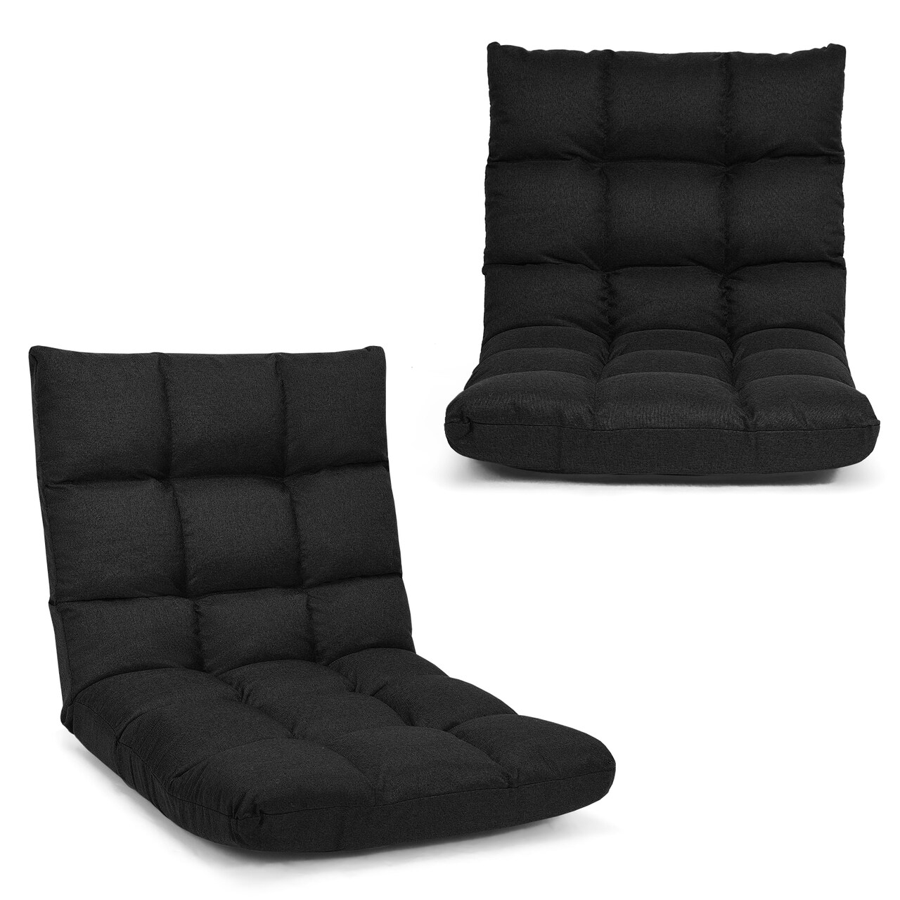 Foldable Floor Sofa Chair 14 Position Adjustable Recliner Cotton Linen